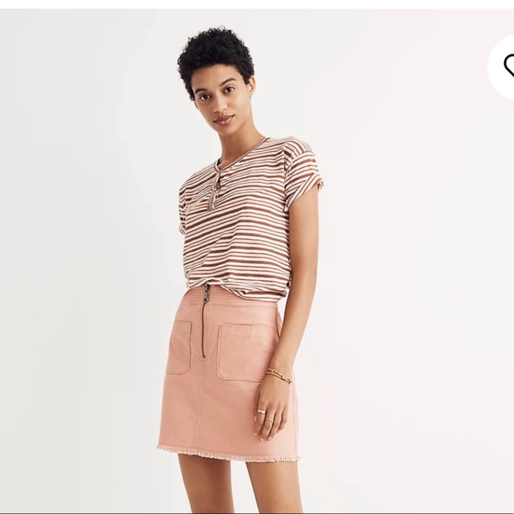 Madewell A-Line Peach Pink Skirt with Zipper Front and Raw Hem